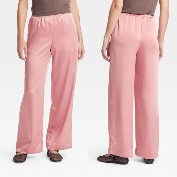a new day Pants - XS - Womens Mid-Rise Straight Leg Satin Pull-On Pants - A New Day - Pink